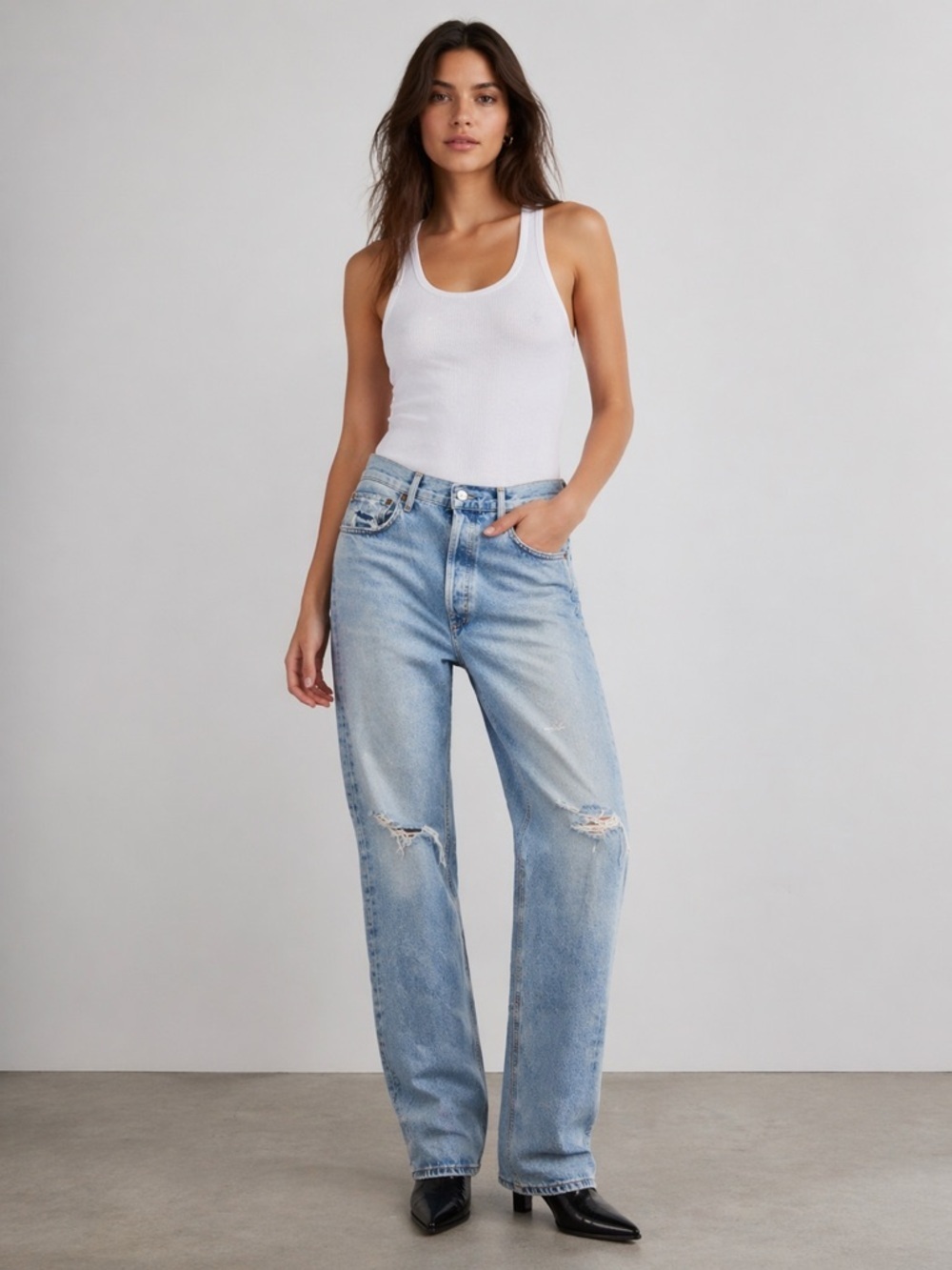 Agolde 90´s Light Wash Straight-Leg woman’s  Jeans with Distressed Knees size 28